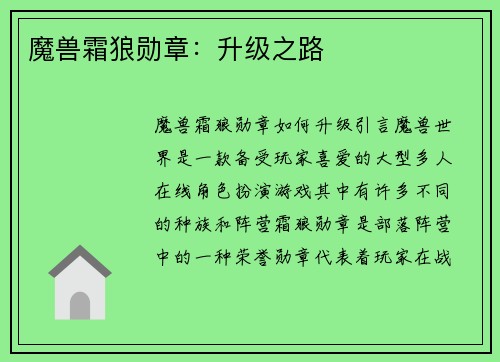 魔兽霜狼勋章：升级之路