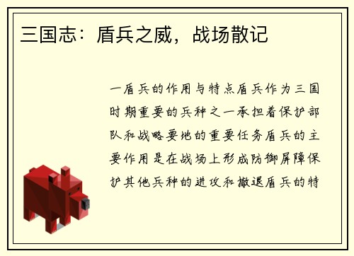 三国志：盾兵之威，战场散记