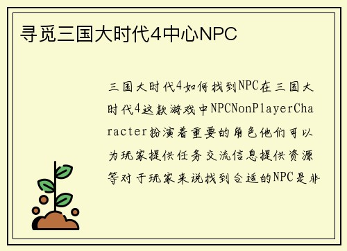 寻觅三国大时代4中心NPC